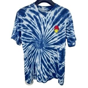EIGHTY EIGHT Men’s Trippy Blue Tie-dye T-shirt with Beanie Emoji Size M